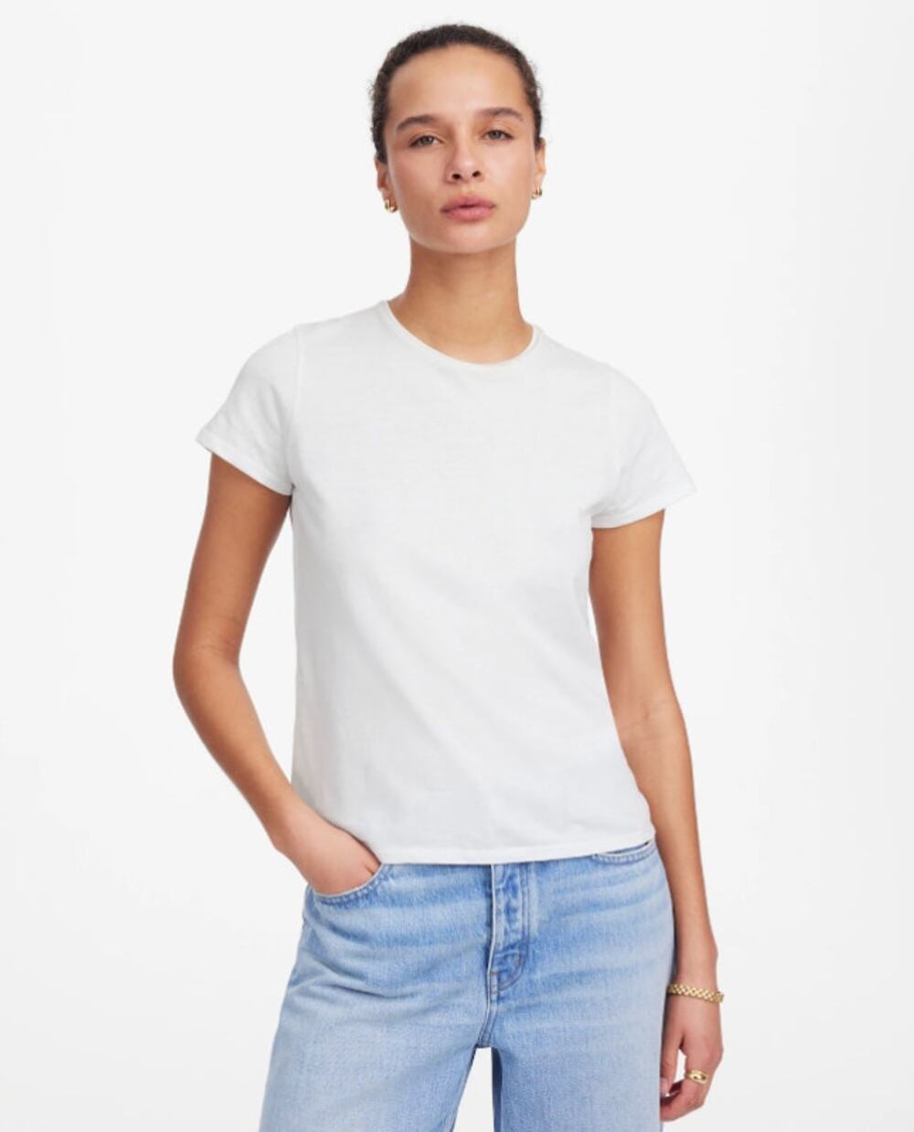 Madewell Essential Slim Tee Sz 2XS White Lightweight Cotton Stretch Short Sleeve